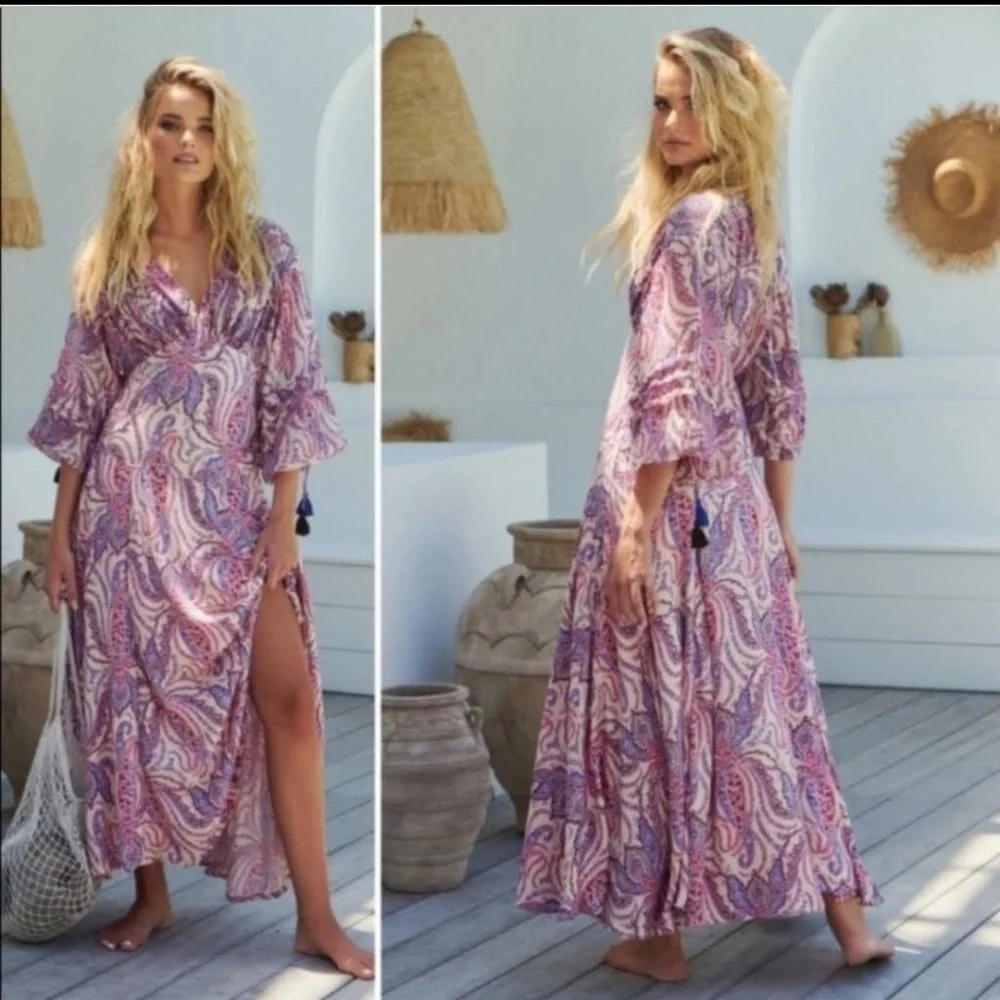 NEW Free People Women Mirage boho printed maxi dress pink Size 0 - Picture 2 of 16
